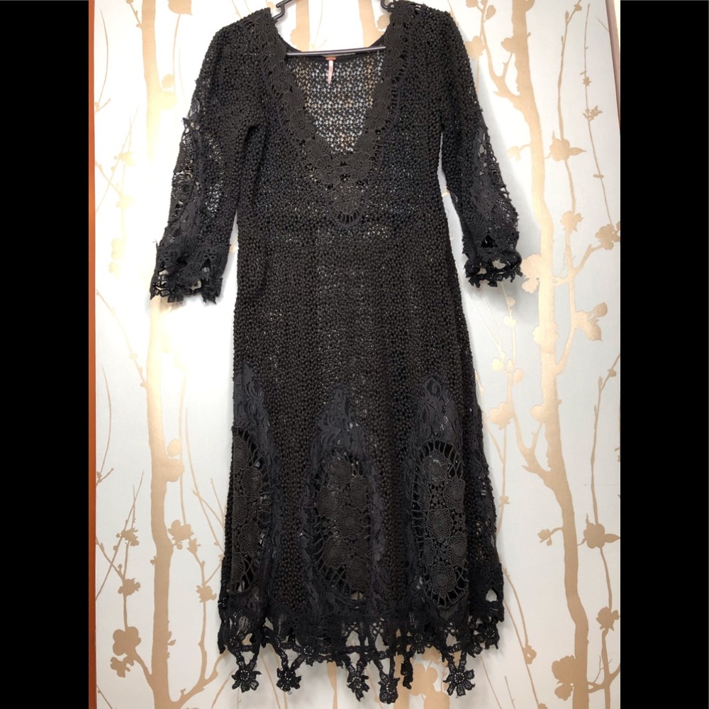 Free People Crochet Black Dress